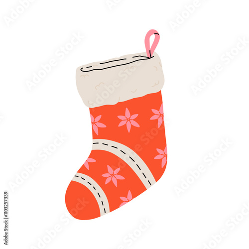 Christmas stockings vector set isolated from background. Various traditional colorful and ornate holiday stockings or socks collection. Cartoon New Year design illustrations.