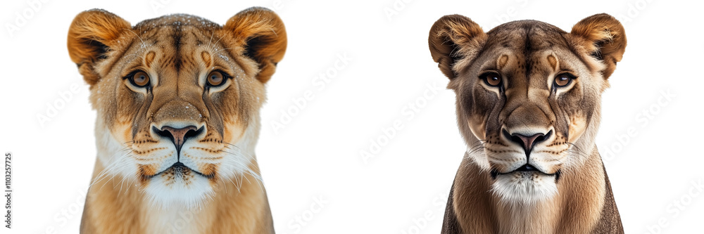 Fototapeta premium set of a lioness looking into the camera isolated on a transparent background