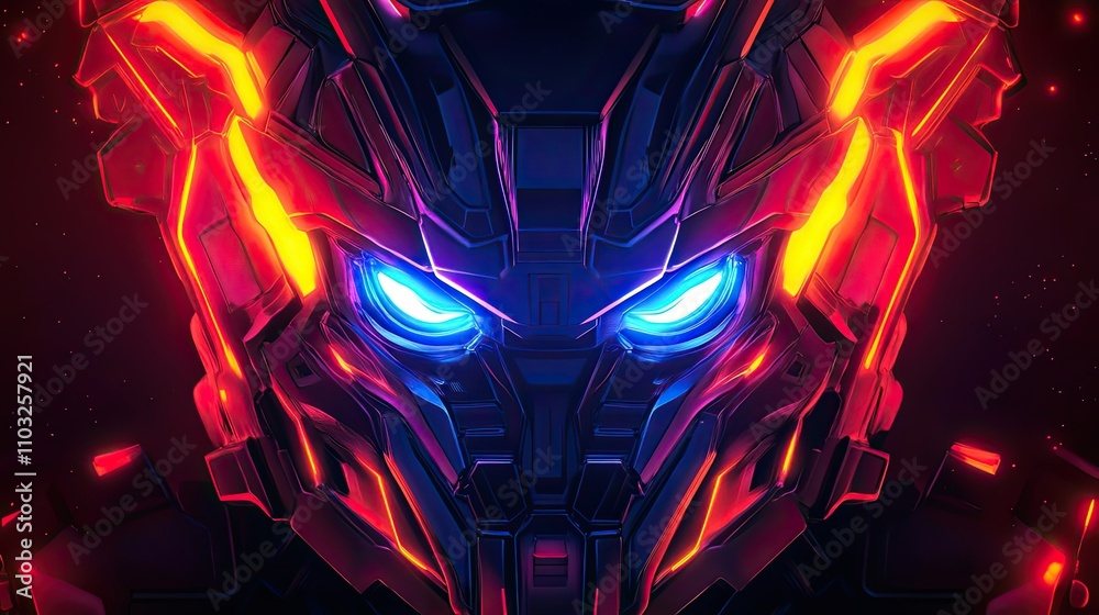 Neon Glowing Robotic Helmet Abstract Art Design Neon Glowing Robotic Helmet Abstract Art Design