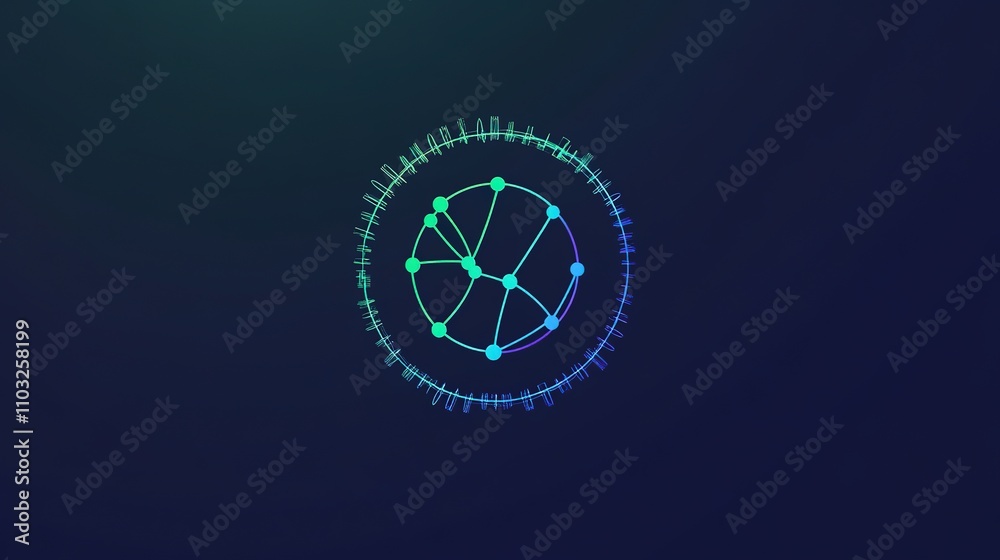 Modern and minimalist circular token logo using bright blue and green colors to symbolize health and innovation, incorporating biomarker elements like biochemical molecular structures Modern and minimalist circular token logo using bright blue and green colors to symbolize health and innovation, incorporating biomarker elements like biochemical molecular structures