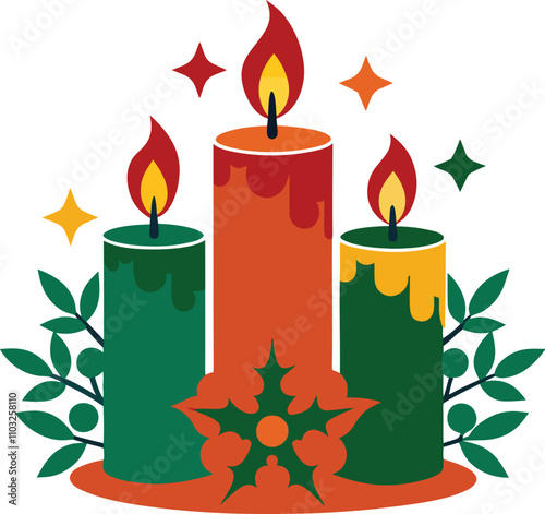  Christmas candles  vector illustration white background 