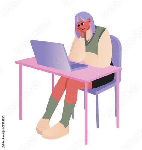 Woman working on laptop	