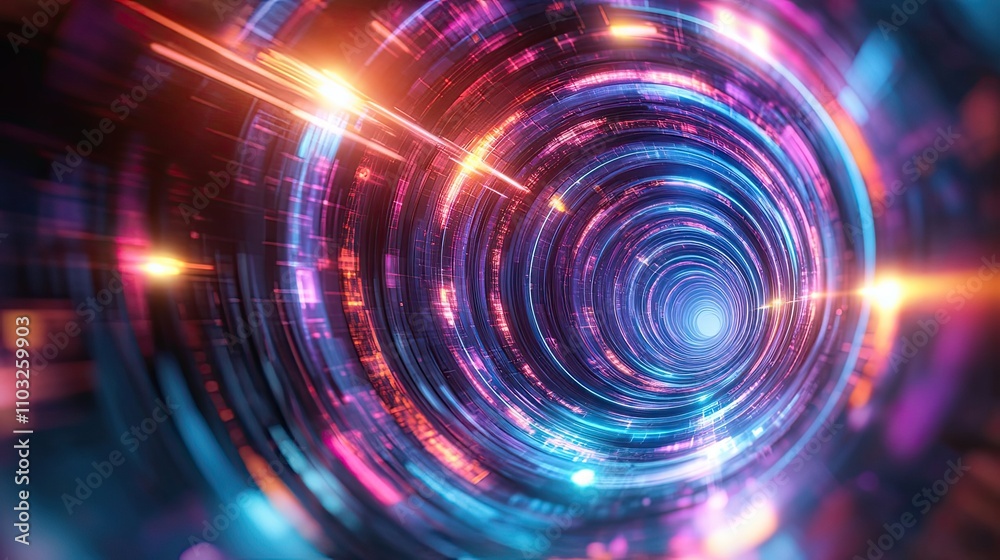 Abstract swirling neon light tunnel digital art Abstract swirling neon light tunnel digital art