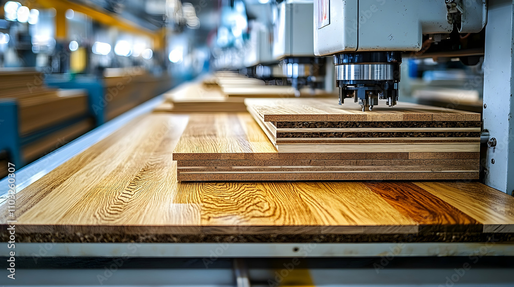 Wood Panel Manufacturing. Precise Layers of Oak and Cork Wood Panel Manufacturing. Precise Layers of Oak and Cork