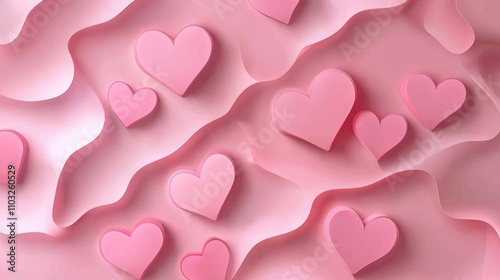 Delicate Pink Hearts on a Wavy Background