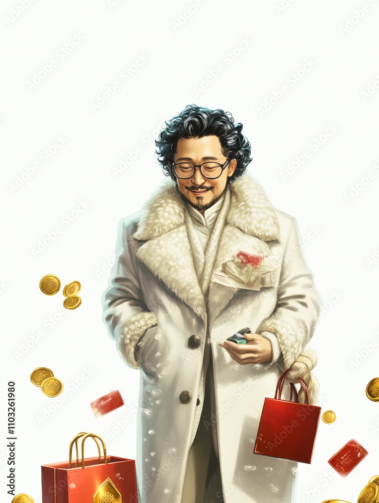 Fototapeta premium Generative AI Celebrates Lunar New Year Wealth and Lucky Shopping Online Golden Coins and Discounts