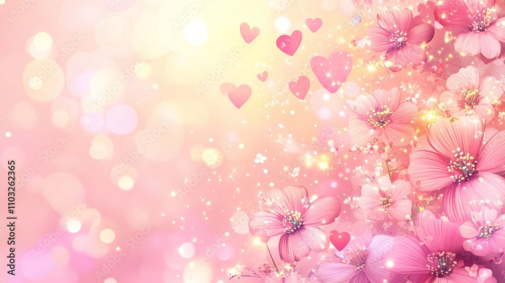 Beautiful Pink Floral Background with Hearts Beautiful Pink Floral Background with Hearts