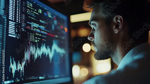 Financial analysts examining data on computers