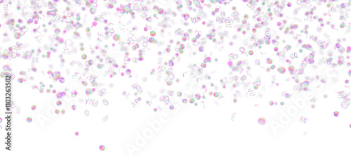 Rainbow confetti falling down, on transparent background. Perfect for party, celebration or festive-themed projects. Vibrant, playful header, panoramic element. Birthday, event for kids. 3D render.