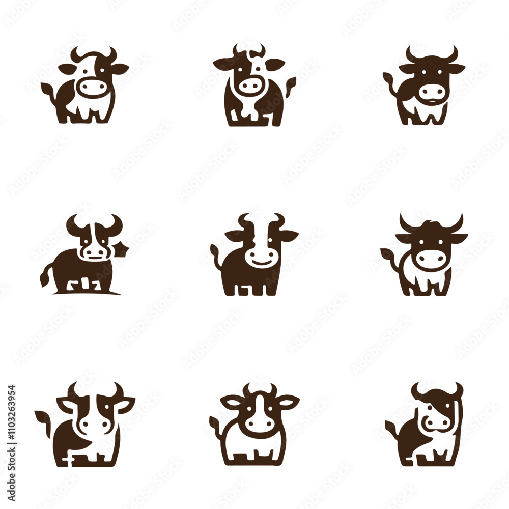 Fototapeta premium Cute cow icon logo with various variations