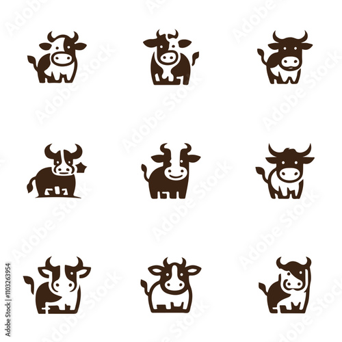Cute cow icon logo with various variations