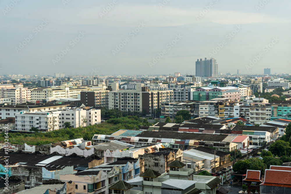 Urban skyline at dawn reveals the blend of old and new architecture Urban skyline at dawn reveals the blend of old and new architecture