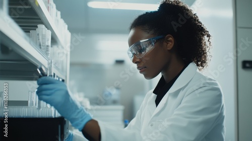 Lab assistant working on PCR analysis for disease detection; promoting diagnostics, health, and modern research.