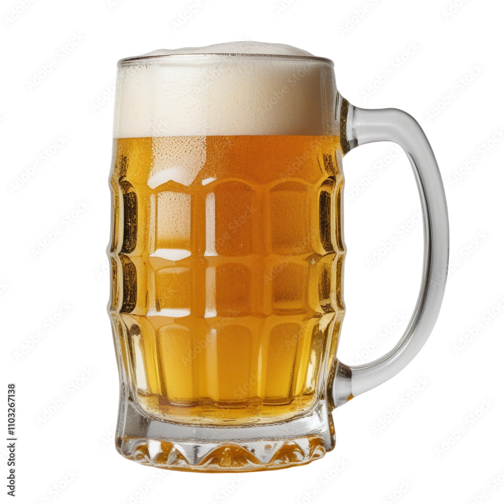Cold Beer in a Glass with a Foamy Top, Isolated on Transparent Background for Commercial Use.