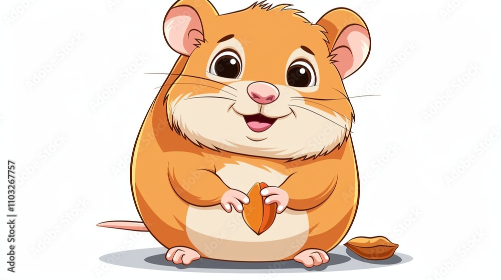 A cartoon hamster is sitting and holding a nut. A cartoon hamster is sitting and holding a nut.