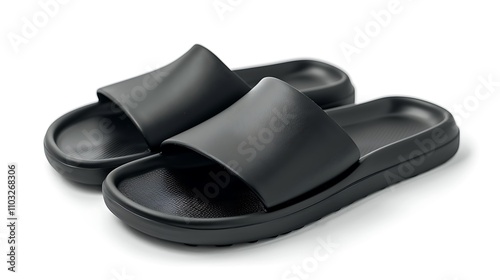 A pair of sleek black sandals designed for comfort and casual wear.