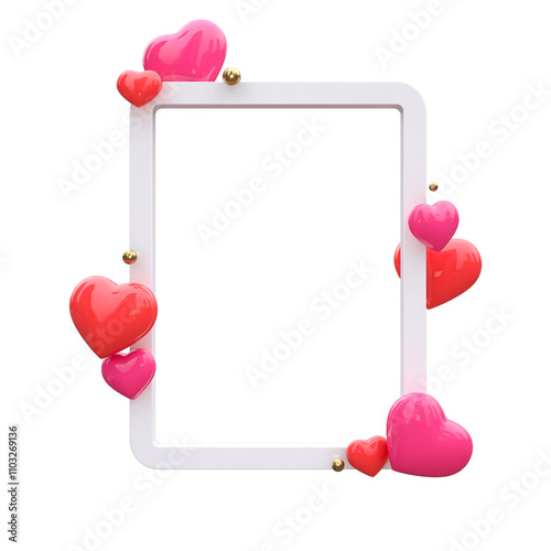 White frame of Valentines day with heart balloon Lathe around