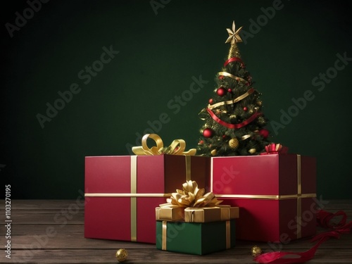 Christmas theme background, gift box and Christmas tree.