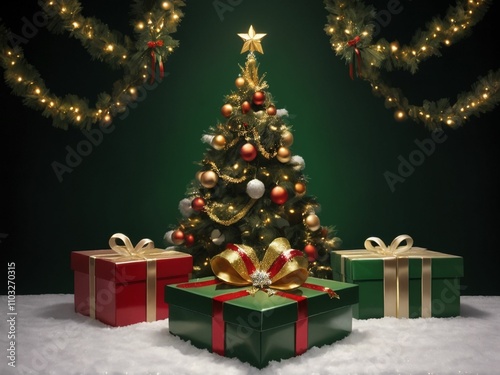 Christmas theme background, gift box and Christmas tree.