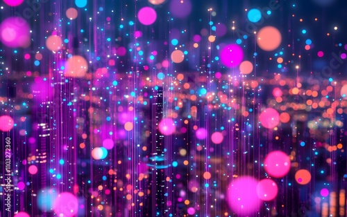 Wallpaper Mural A vibrant, abstract representation of colorful lights and bokeh effects over a cityscape. Torontodigital.ca