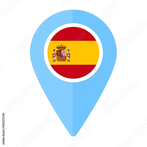 An icon featuring the design of the Spanish flag, integrated into the shape of a GPS location pin or marker, isolated on white background. Free Download An icon featuring the design of the Spanish flag, integrated into the shape of a GPS location pin or marker, isolated on white background. - GFXLoad