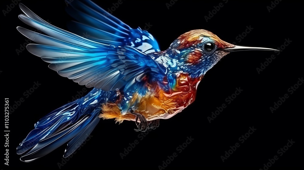 Obraz premium Visual representation of harmonious data flow through a digital hummingbird in flight