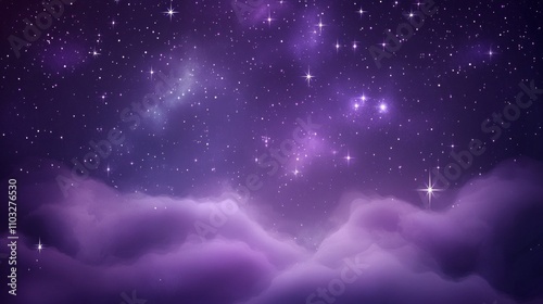 Starry Night Sky Over Purple Clouds