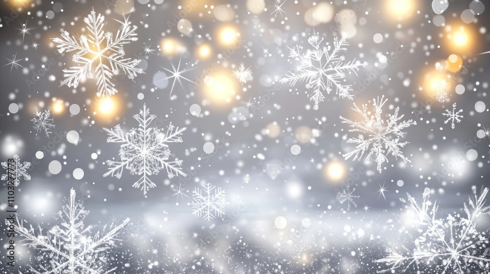 Winter Snowflake Background with Festive Lights Winter Snowflake Background with Festive Lights