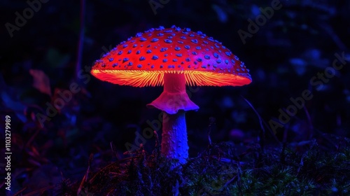 Mystical glowing red mushroom  photo