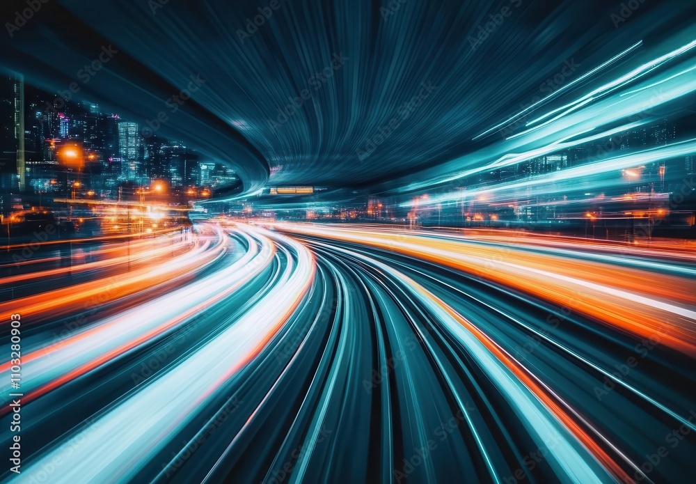 Dynamic Night Lights of a Cityscape with Motion Blur Capturing the Energy and Movement of Urban Transportation in a Modern Metropolis Dynamic Night Lights of a Cityscape with Motion Blur Capturing the Energy and Movement of Urban Transportation in a Modern Metropolis
