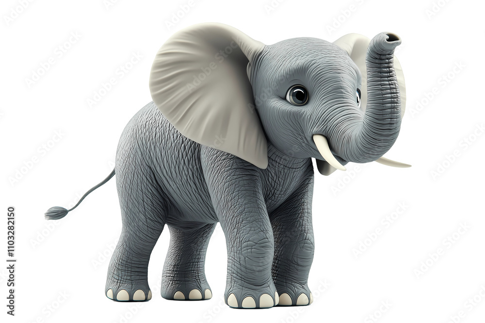 Obraz premium 3d render of elephant isolated on transparent background. png. clipart.Playful cartoon elephant with an expressive face and oversized ears, exuding charm and joy