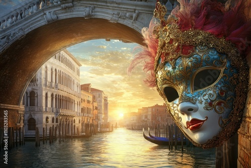 A beautiful city with a mask on the side of a building