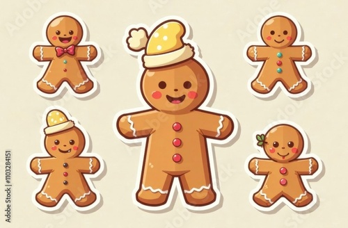 Three cheerful gingerbread cookies show off colorful decorations, capturing the festive spirit in a cozy winter atmosphere. Generative AI