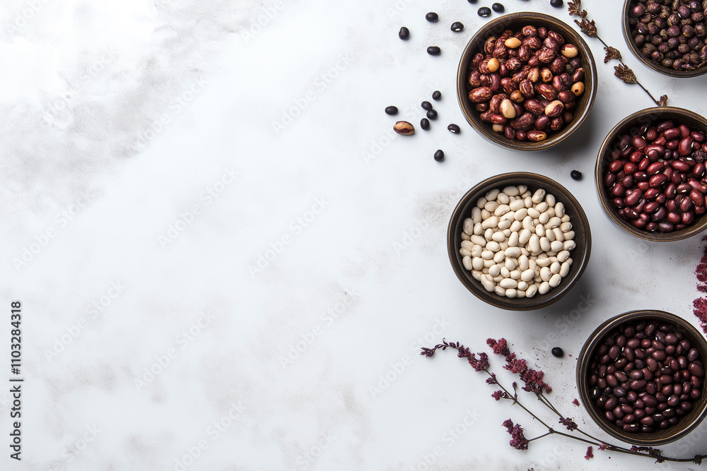 Various beans in toes on isolated background. World Pulses Day Various beans in toes on isolated background. World Pulses Day