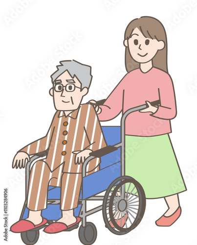 車椅子を押す人