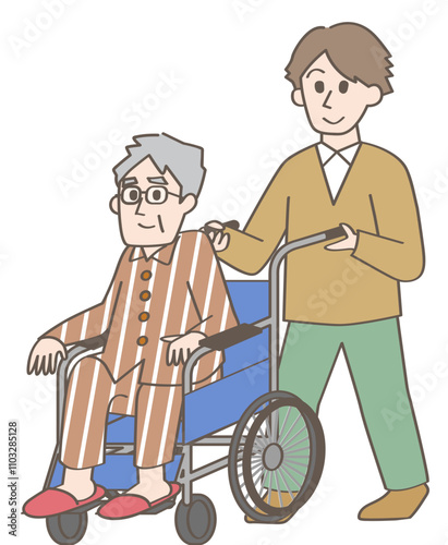車椅子を押す人