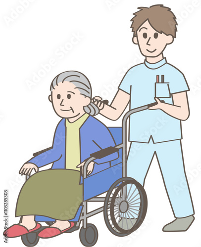車椅子を押す人