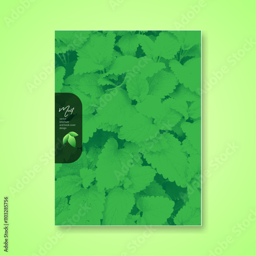 brochure and book cover design with green mint leaf .nature background