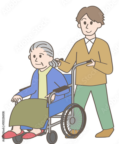 車椅子を押す人