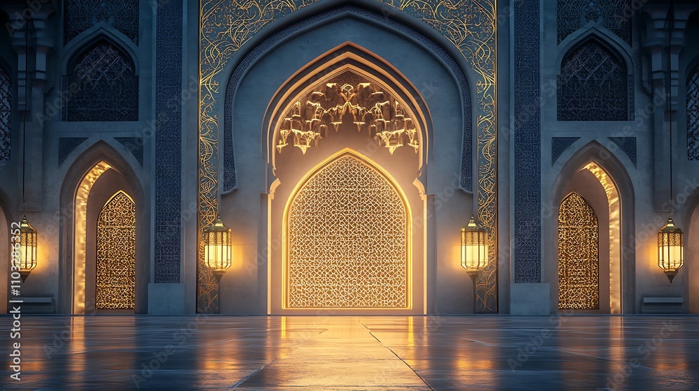Obraz premium Elegant Ramadan Lanterns and Islamic Architecture Patterns for Festive Celebrations