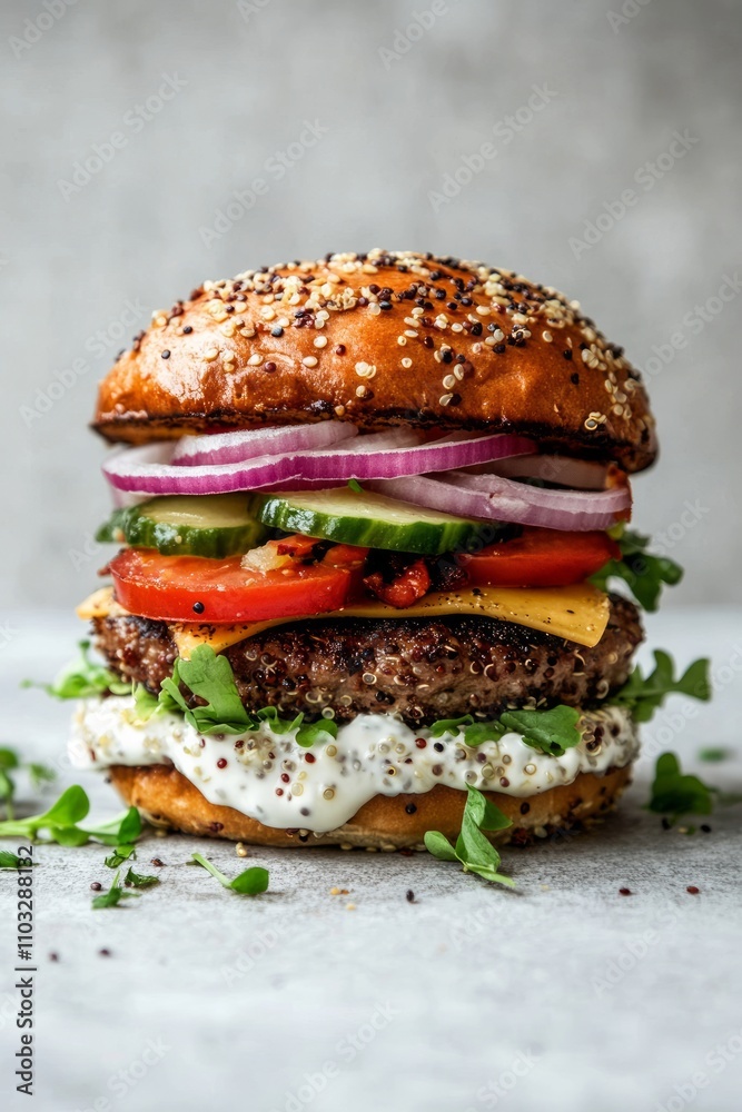 Scrumptious Quinoa Burger with Fresh Toppings Scrumptious Quinoa Burger with Fresh Toppings