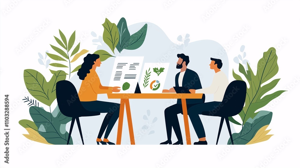 Engaging Boardroom Meeting with Diverse Team Discussing Vibrant Ideas Surrounded by Lush Greenery and Creative Visuals for a Productive Environment Engaging Boardroom Meeting with Diverse Team Discussing Vibrant Ideas Surrounded by Lush Greenery and Creative Visuals for a Productive Environment