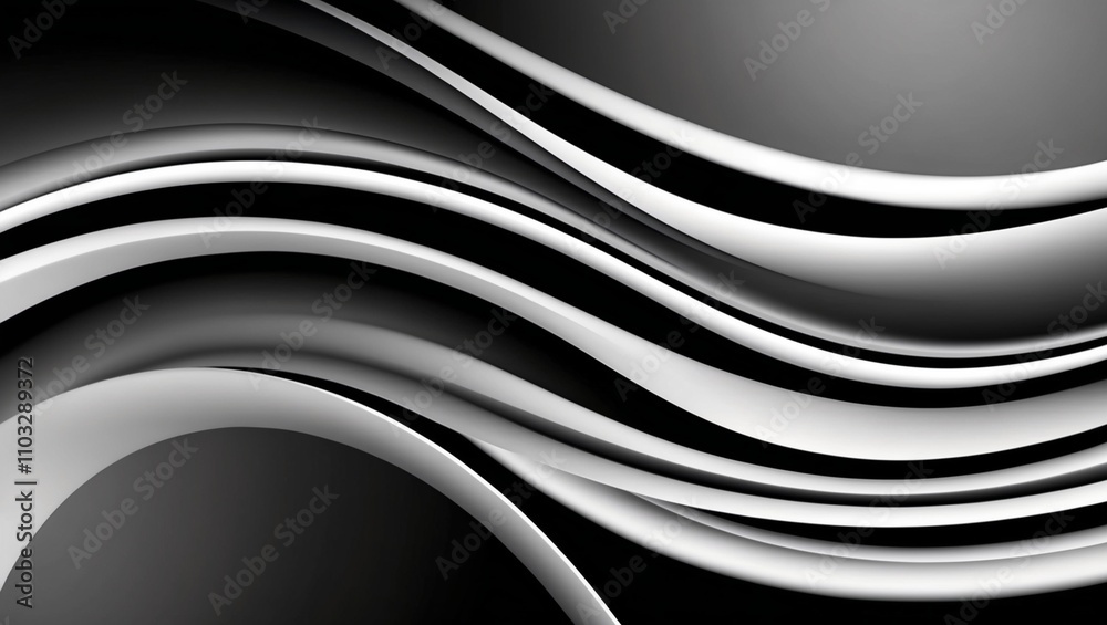 Black and white wave design, abstract lines, dark futuristic background Black and white wave design, abstract lines, dark futuristic background
