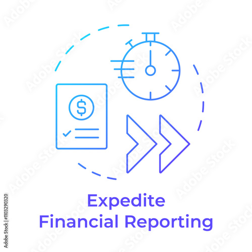 Expedite financial reporting blue gradient concept icon. Time management, workflow. Round shape line illustration. Abstract idea. Graphic design. Easy to use in infographic, presentation