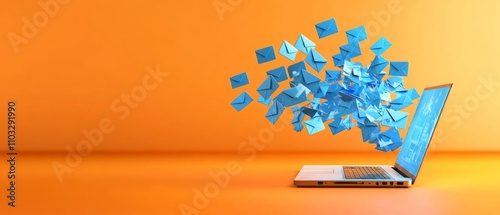 laptop with digital flying envelope icon , the concept of email marketing. electronic mail marketing.