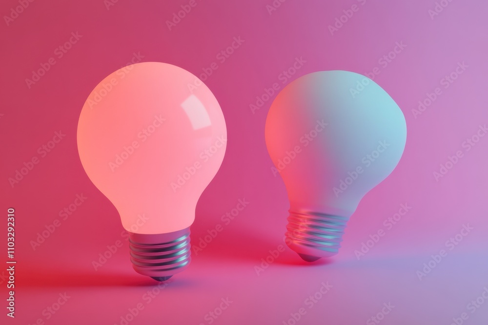 Two glowing light bulbs on a pink background Two glowing light bulbs on a pink background