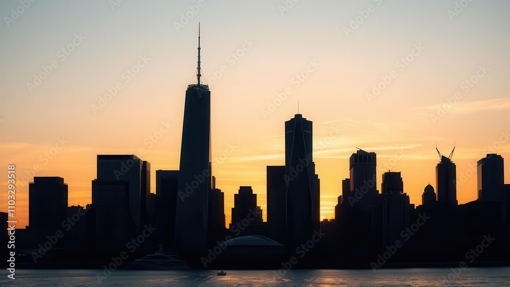 A beautiful city skyline silhouette at sunset with tall buildings and skyscrapers, city skyline, dusk, buildings A beautiful city skyline silhouette at sunset with tall buildings and skyscrapers, city skyline, dusk, buildings