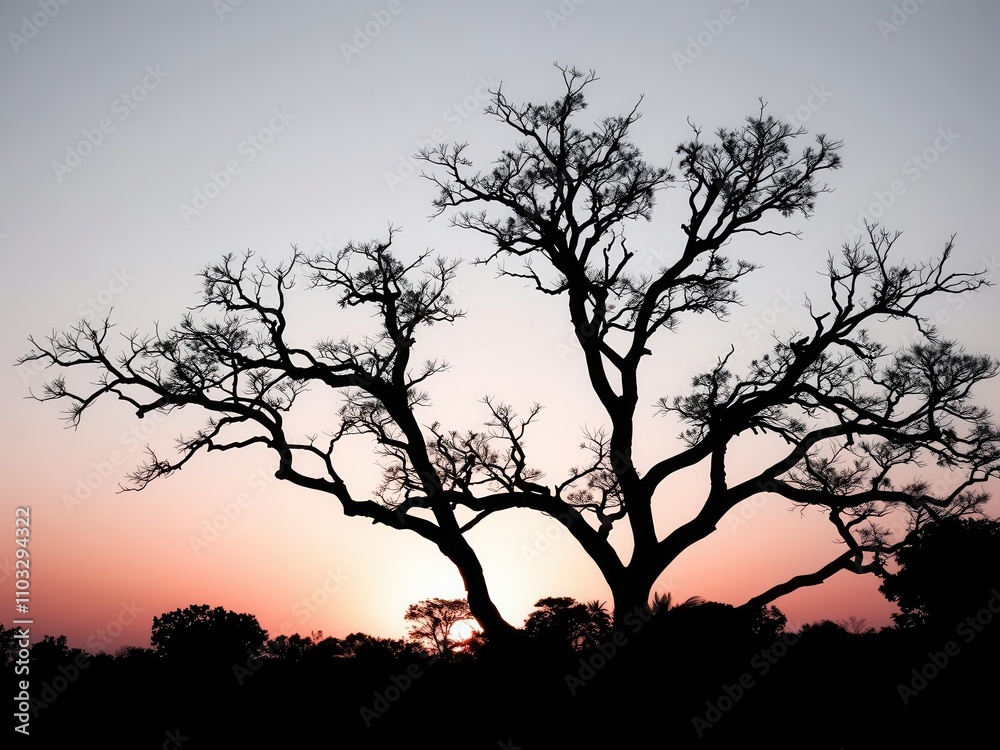 A black and white silhouette of a tree against a sunset sky, creating a beautiful and serene image, black and white, serene, tree A black and white silhouette of a tree against a sunset sky, creating a beautiful and serene image, black and white, serene, tree