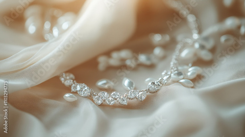 a delicate diamond necklace laid on soft silk fabric