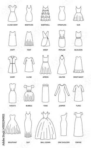 Dress types vector icons editable stroke